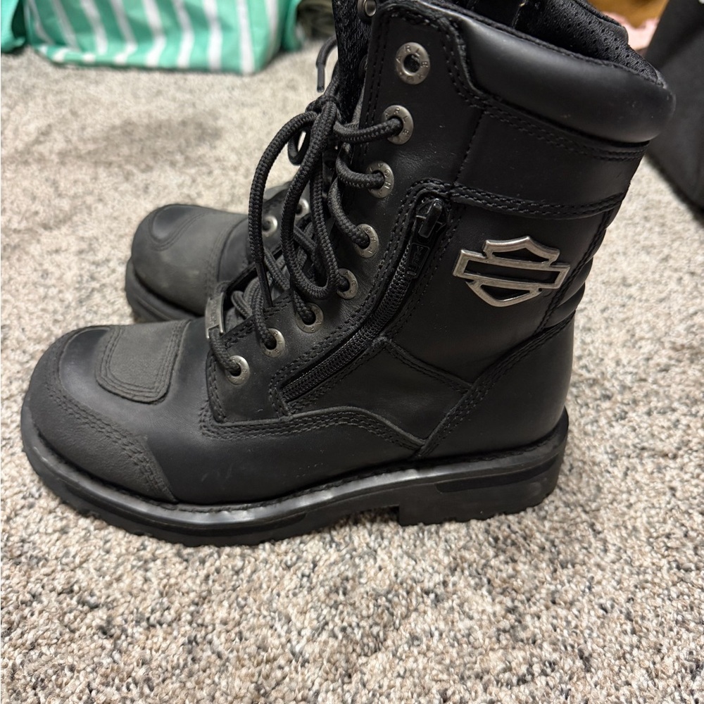 Harley-Davidson Black Leather Lace-Up Motorcycle Boots with Side Emblem